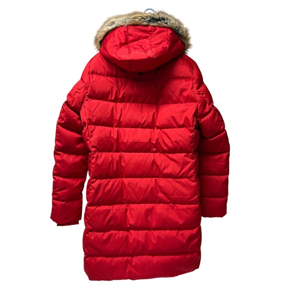 Lands End Womens XL/T 18 Red Puffer Parka Coat Faux Fur Hood Quilted Zip - Picture 4 of 8